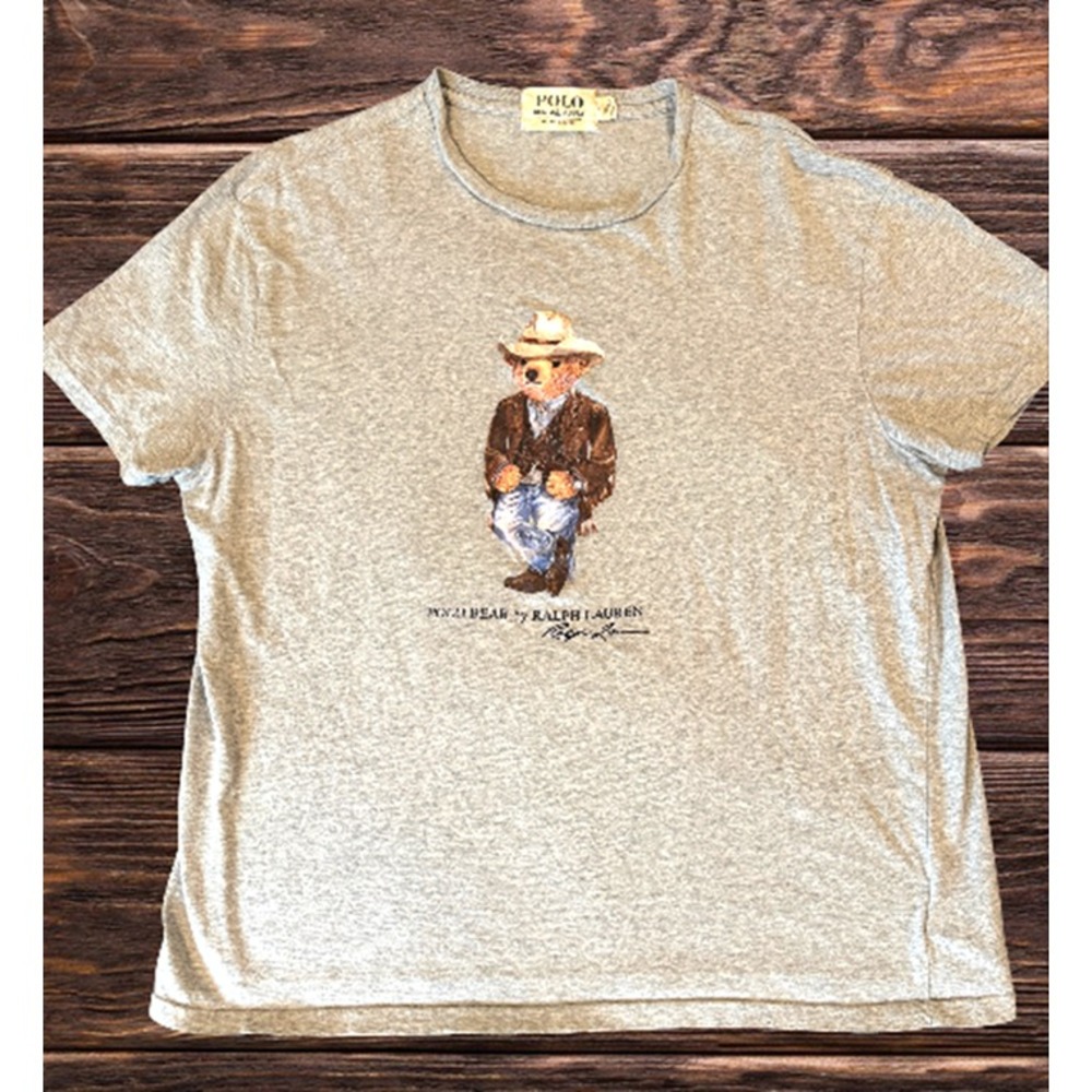 Polo Denim & Supply Ralph Lauren Cowboy Polo Bear Graphic T-Shirt Gray Men's L